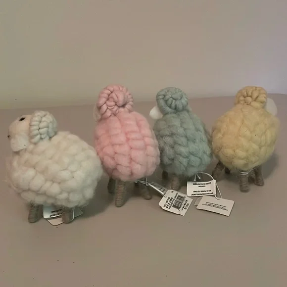 Pier 1 One Imports set of 4 wool sheep green yellow pink white Easter Ho… - Picture 4 of 9